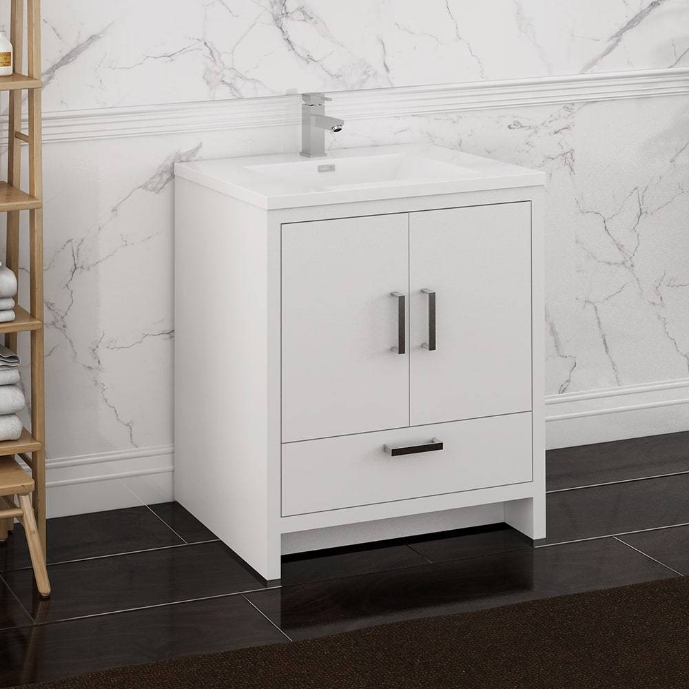 Fresca, Fresca FCB9430WH-I Imperia 30" Glossy White Free Standing Modern Bathroom Cabinet with Integrated Sink